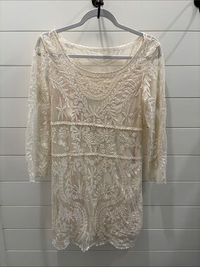 Express Cream Lace Embroidered Dress